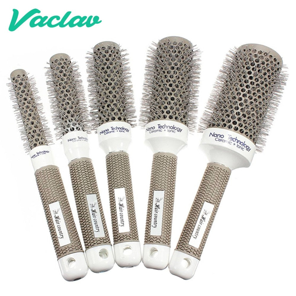 Vaclav 6 Size Hair Brush Nano Hairbrush Thermal Ceramic Ion Round Barrel Comb Hairdressing Hair Salon Styling Drying Curling