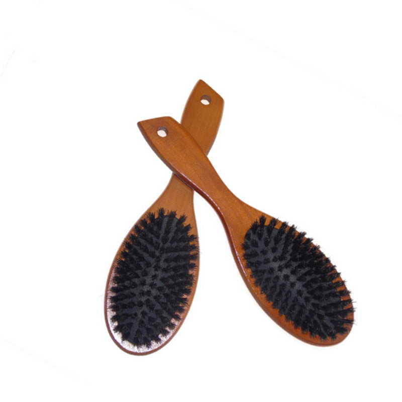 Wooden Massage Comb Natural Wild Boar Bristles Anti-static Hair Scalp Paddle Brush Beech Wooden Handle Hair Brush Styling Tool